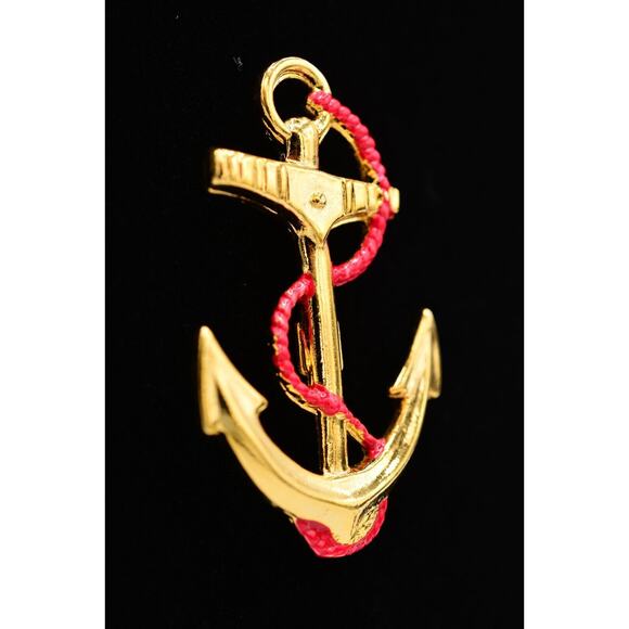 Vintage Pin Brooch Anchor Sailor Nautical Red Enamel Gold Tone 1980s NOS BinA5 - Picture 2 of 12